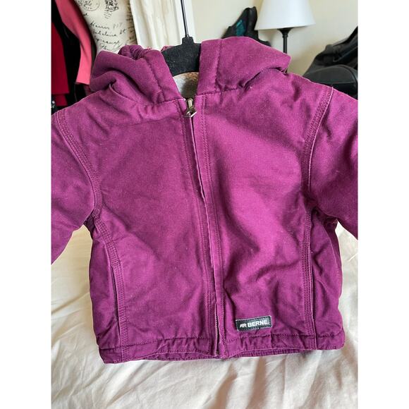 Berne Toddler Softstone Duck canvas jacket Sherpa-Lined Hooded Coat purple 3T - Picture 5 of 7